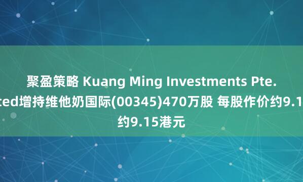 聚盈策略 Kuang Ming Investments Pte. Limited增持维他奶国际(00345)470万股 每股作价约9.15港元