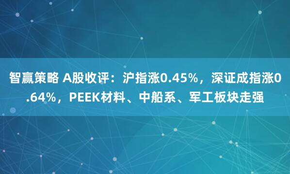 智赢策略 A股收评：沪指涨0.45%，深证成指涨0.64%，PEEK材料、中船系、军工板块走强